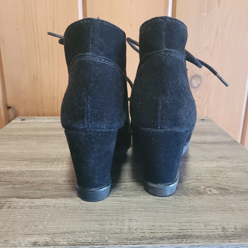Suede Black Leather Wedge Shoes - Picture 2 of 5